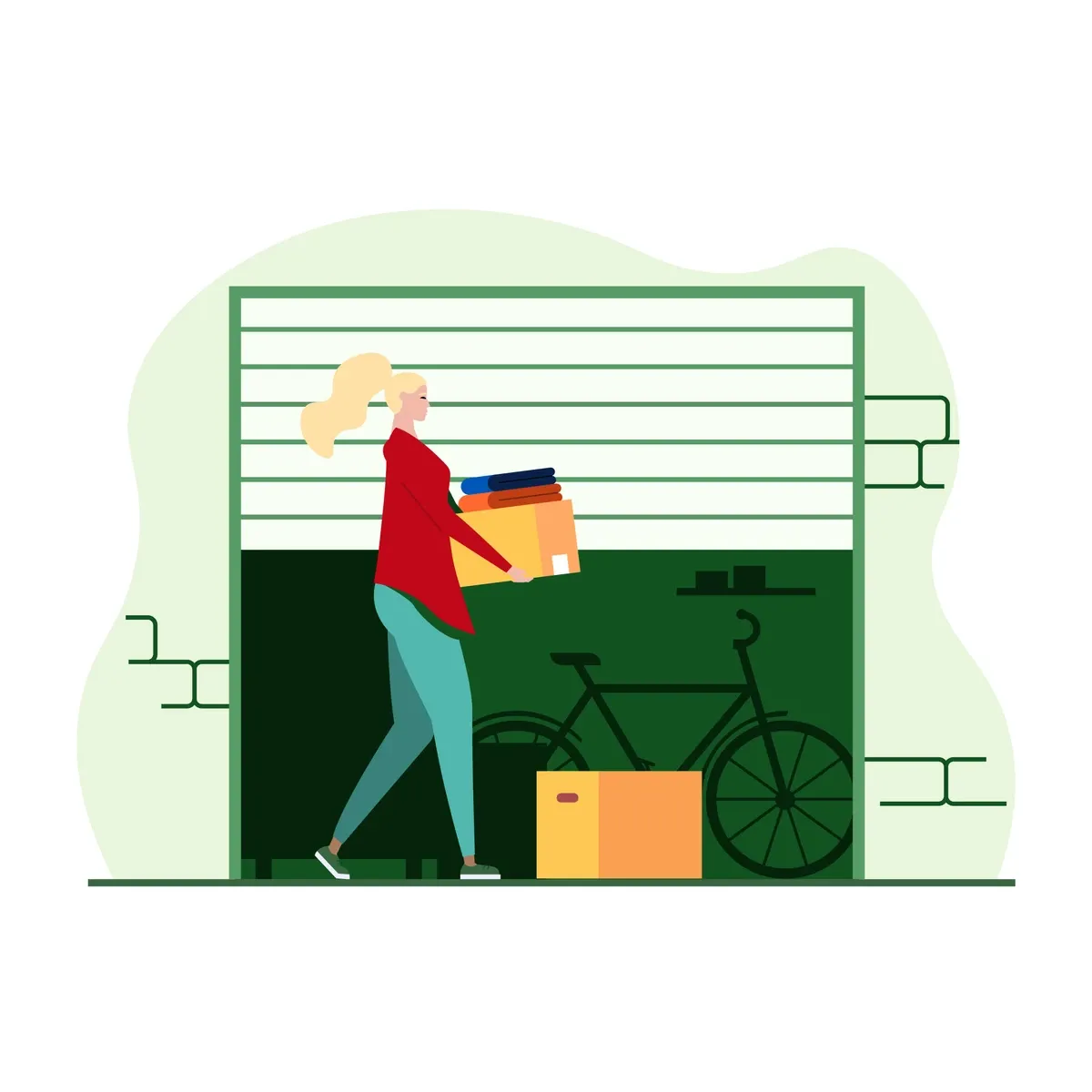 Illustration of woman loading storage unit